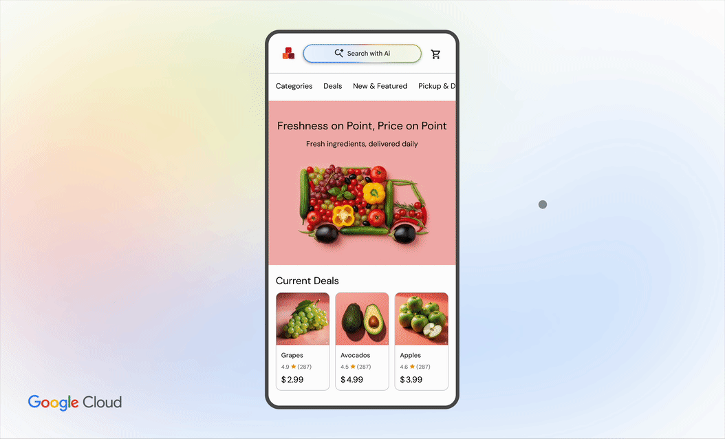 UI showing results for items needed for child's birthday party including cake and snacks provided by conversational commerce agent